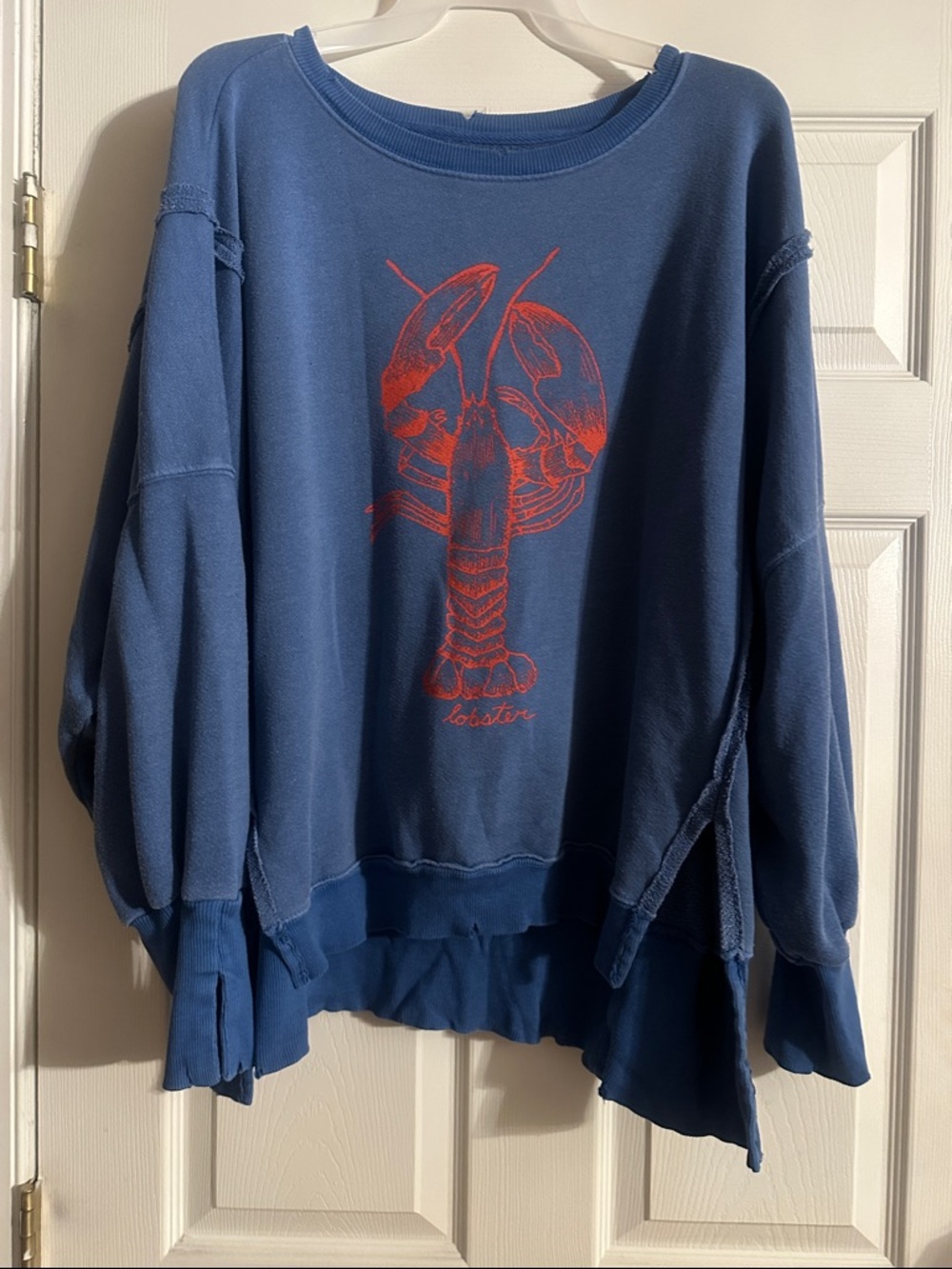 Free People Blue Pullover Sweatshirt with Red Lobster Graphic